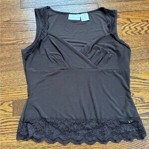 Worthington Black Lace Trim Sleeveless Blouse Size Large